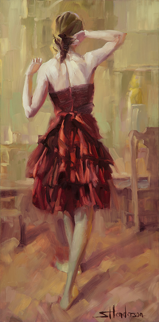 Girl In  a Copper Dress (3) by Steve Henderson Oil ~ 24 x 12